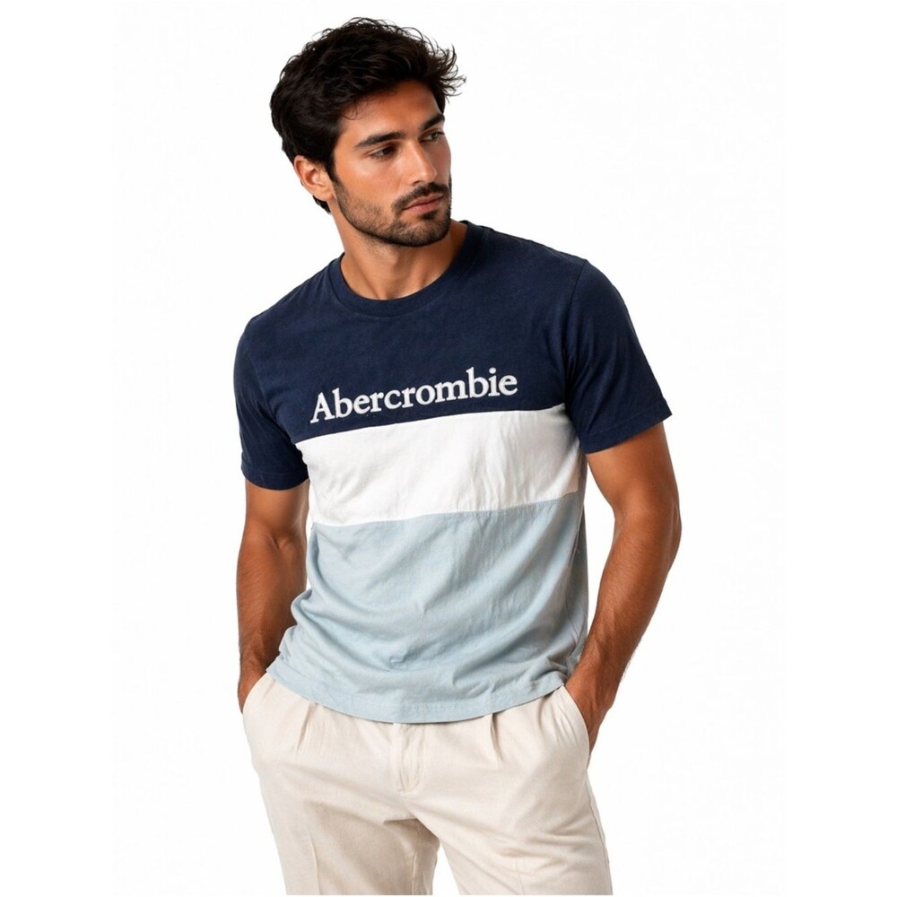 Abercrombie & Fitch Colorblock T-Shirt Men’s Blue White Crew Neck Short Sleeve S